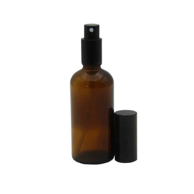 Recipient sticla ambra cu pulverizator capac negru