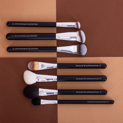 Set 7 pensule profesionale Splendor pentru machiajul fetei par sintetic / capra + borseta