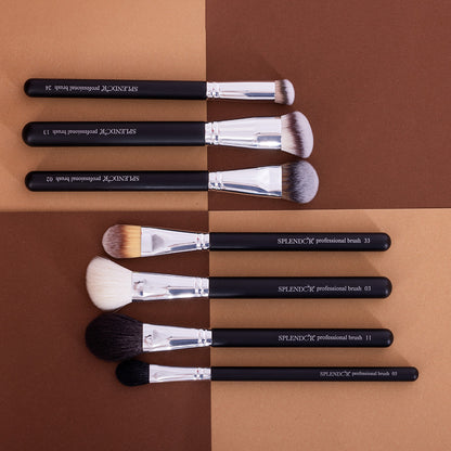 Set 7 pensule profesionale Splendor pentru machiajul fetei par sintetic / capra + borseta