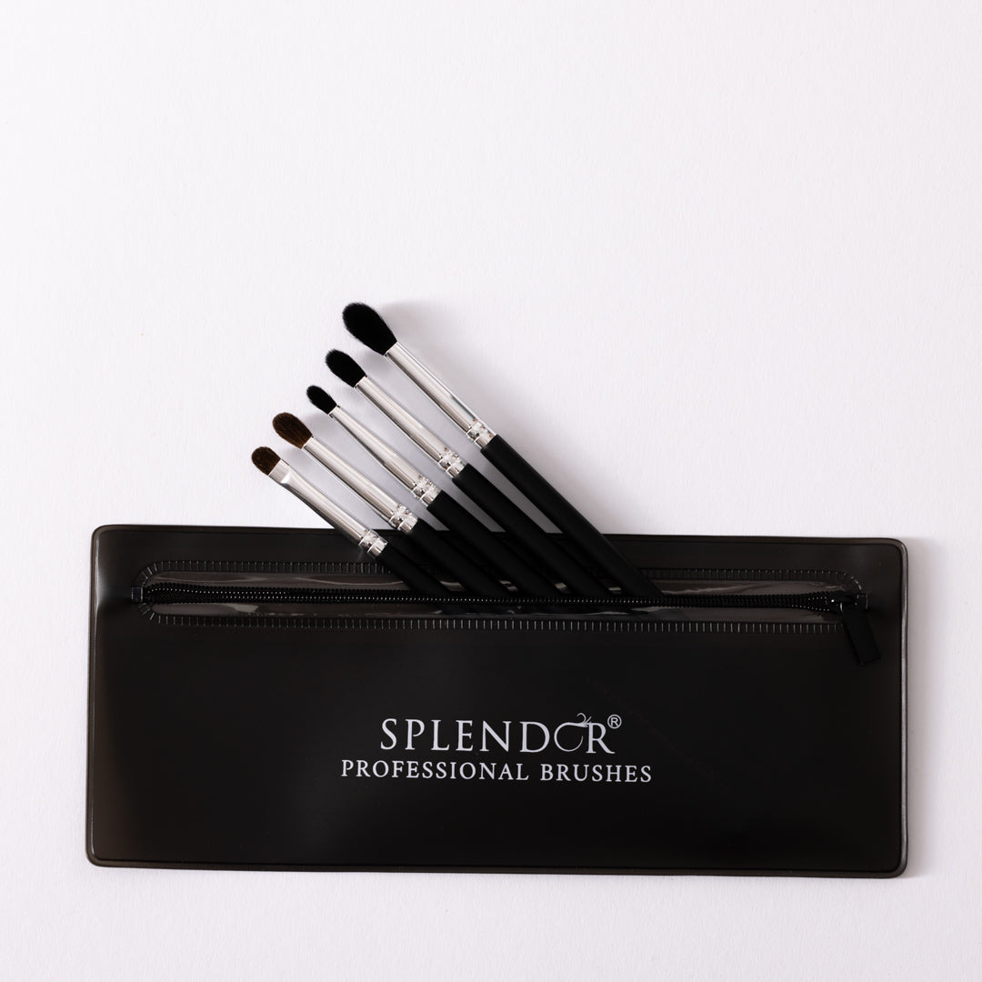 Set 5 pensule profesionale Splendor pentru ochi par capra neagra si ponei + borseta