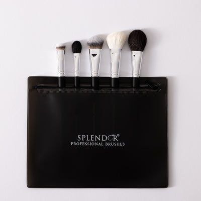 Set 5 pensule profesionale Splendor pentru machiajul fetei par fibre moi sintetice / capra  + borseta