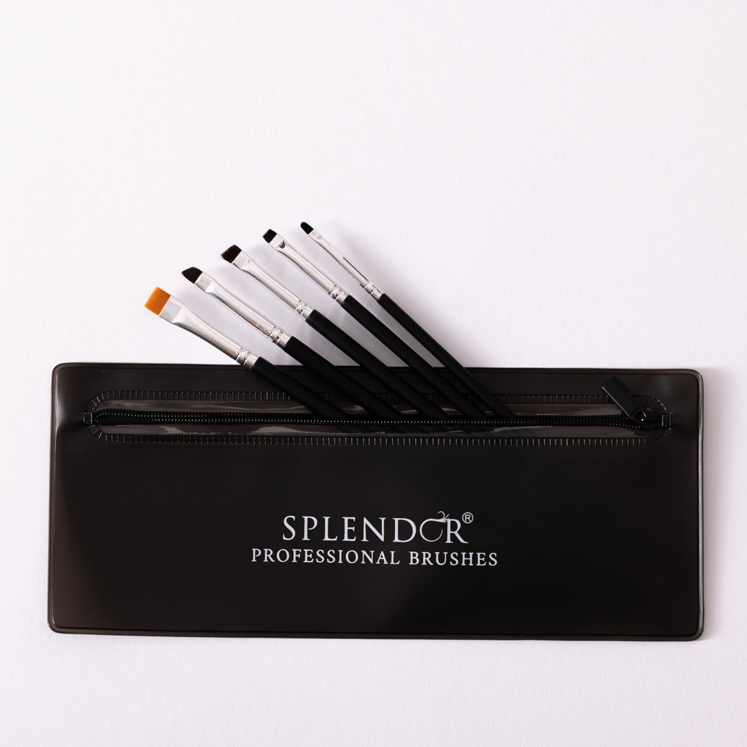 Set 5 pensule profesionale Splendor precizie stilizare sprancene / detalii + borseta