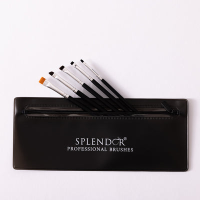 Set 5 pensule profesionale Splendor precizie stilizare sprancene / detalii + borseta