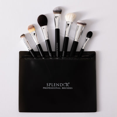 Set 7 pensule profesionale Splendor pentru machiajul fetei par sintetic / capra + borseta