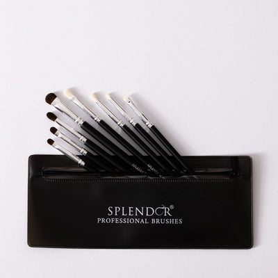 Set 8 pensule profesionale Splendor pentru machiajul ochilor par capra / ponei + borseta