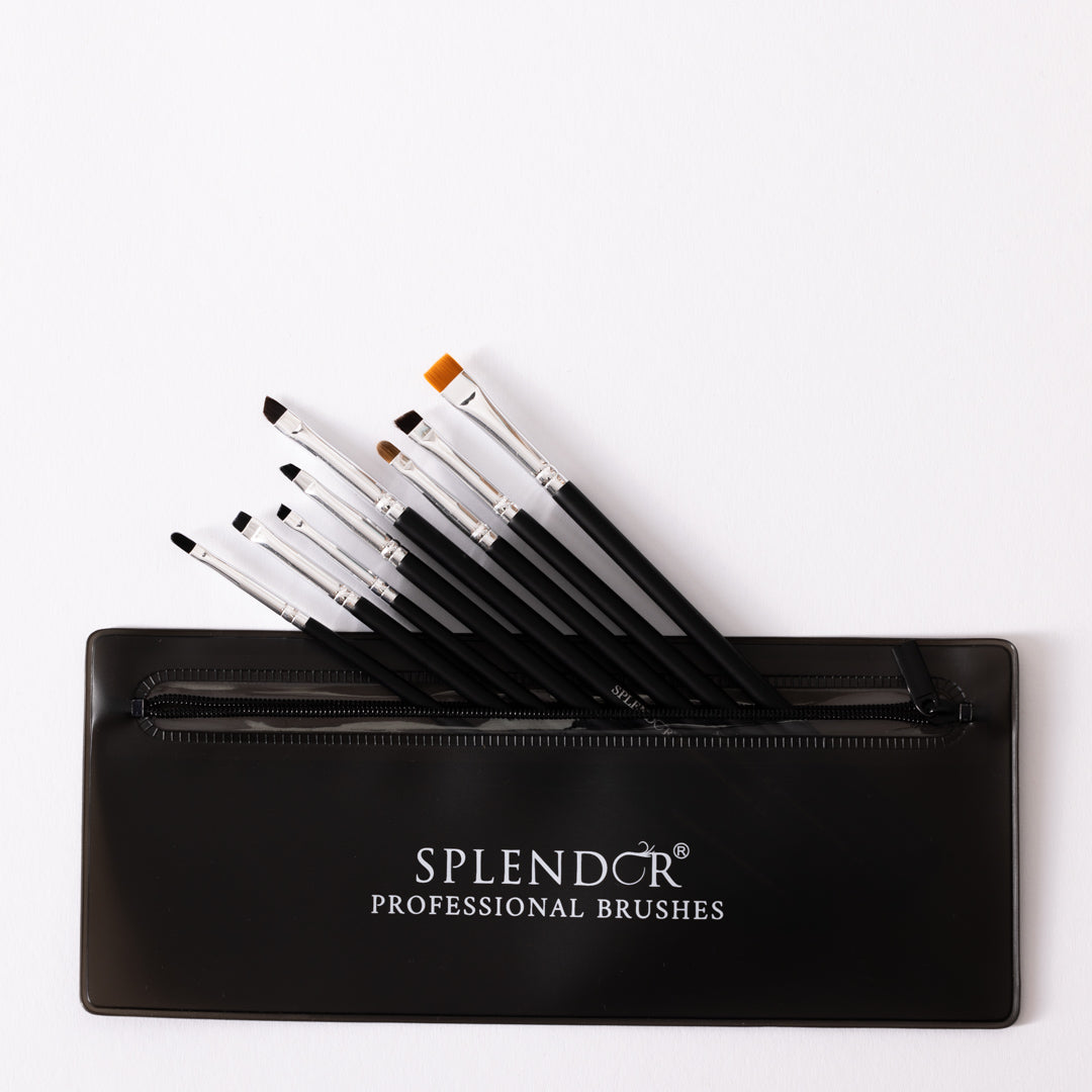 Set 8 pensule profesionale Splendor precizie stilizare sprancene / detalii + borseta