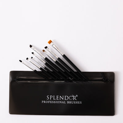 Set 8 pensule profesionale Splendor precizie stilizare sprancene / detalii + borseta