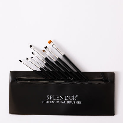 Set 8 pensule profesionale Splendor precizie stilizare sprancene / detalii + borseta