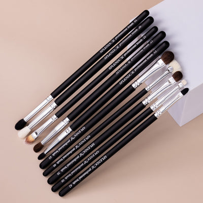 Set 10 pensule profesionale Splendor pentru machiaj ochi par capra, ponei, sintetic + borseta