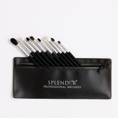Set 10 pensule profesionale blending Splendor pentru machiaj ochi par veverita, capra, ponei, sintetic  + borseta
