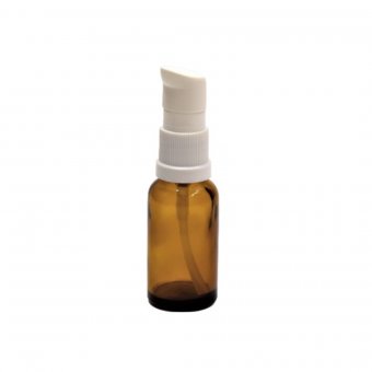 Recipient sticla ambra cu pompita alb 20 ml