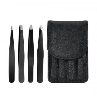 Set 4 pensete multifunctionale pentru gene si sprancene inox cu husa din piele ecologica