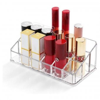 Suport acrilic pentru rujuri si tinturi – 18 compartimente, transparent